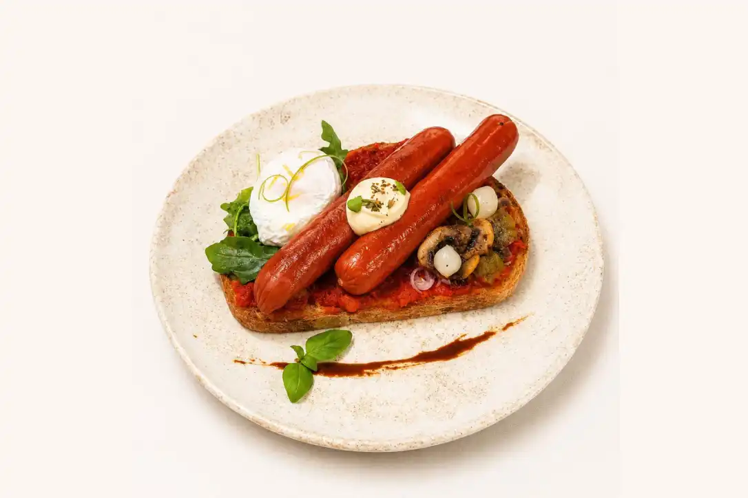 Sourdough sausage toast with poached egg
